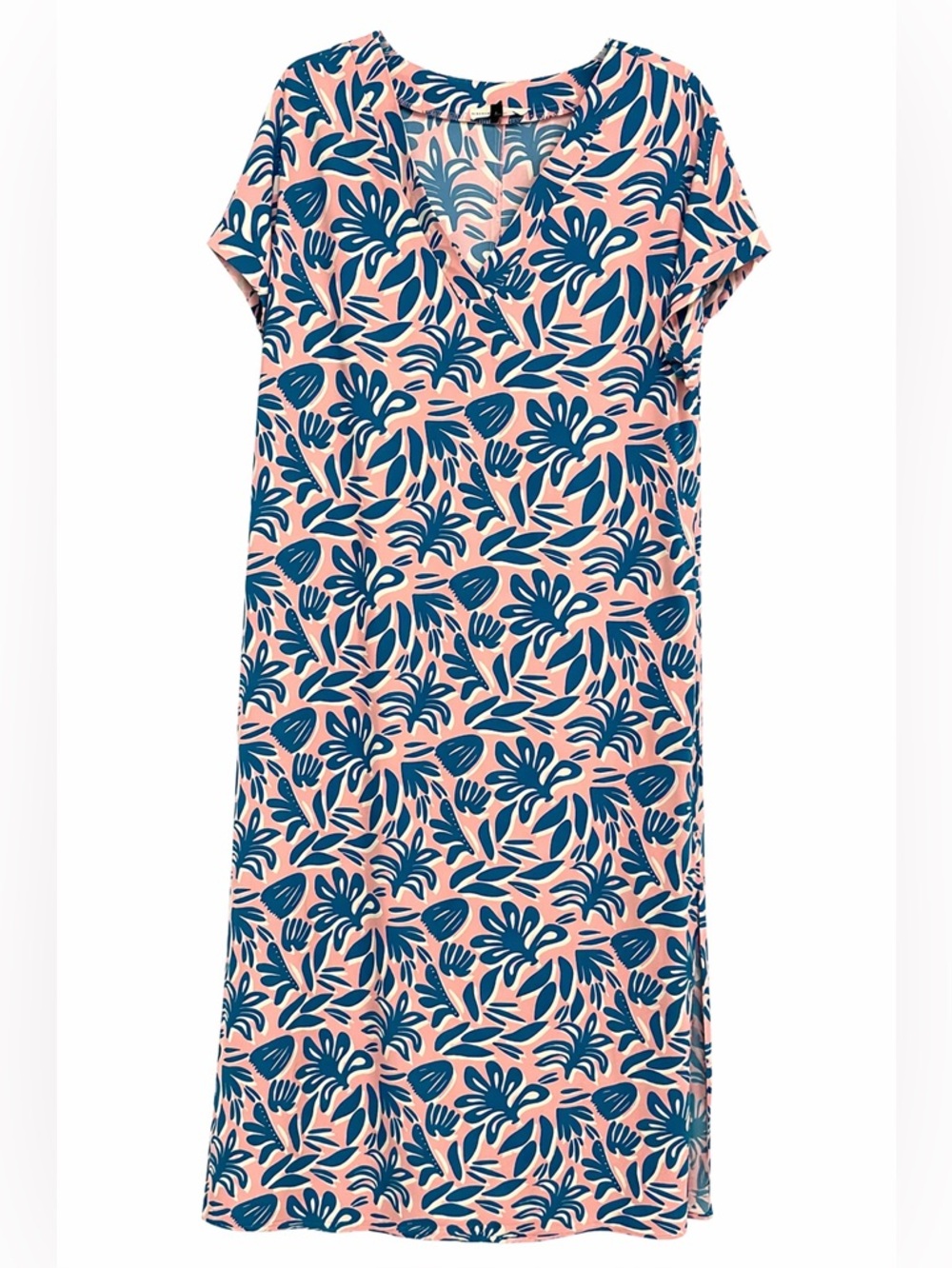 Michelle McDowell Tropical Midi Dress Size M Pink Blue Resort Chic Pocket Slits - Picture 2 of 11